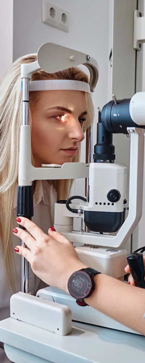 patient during eye exam before evo