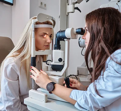 patient during eye exam before evo