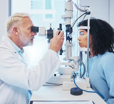 young woman eye exam before vision correction surgery