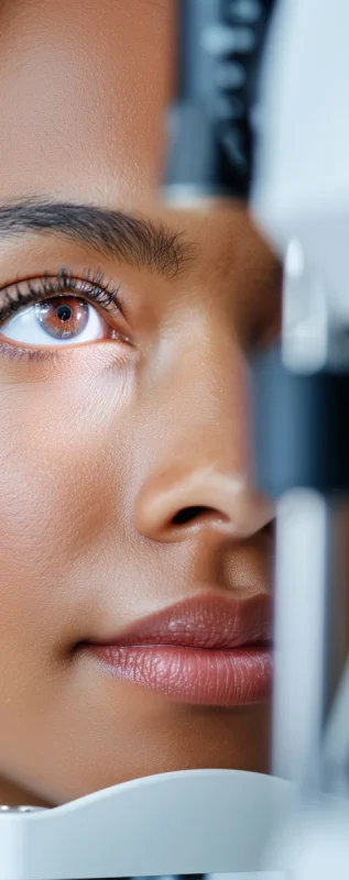 close up of eye during eye exam