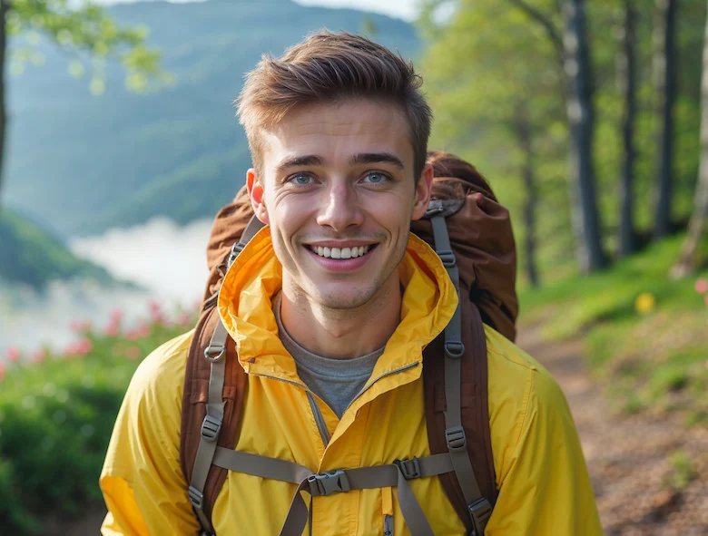 happy healthy young man hiking